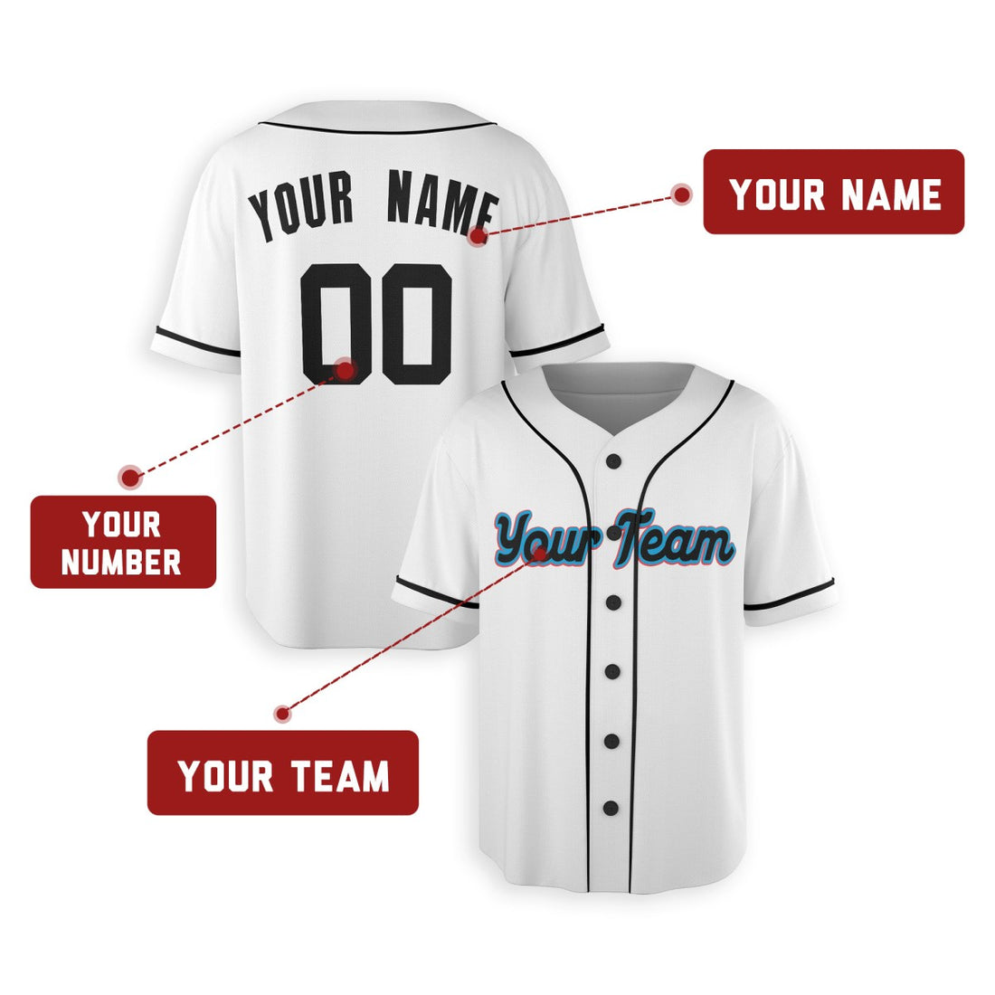Personalized Miami White Baseball Jersey – Custom Name & Number, Kids & Adults