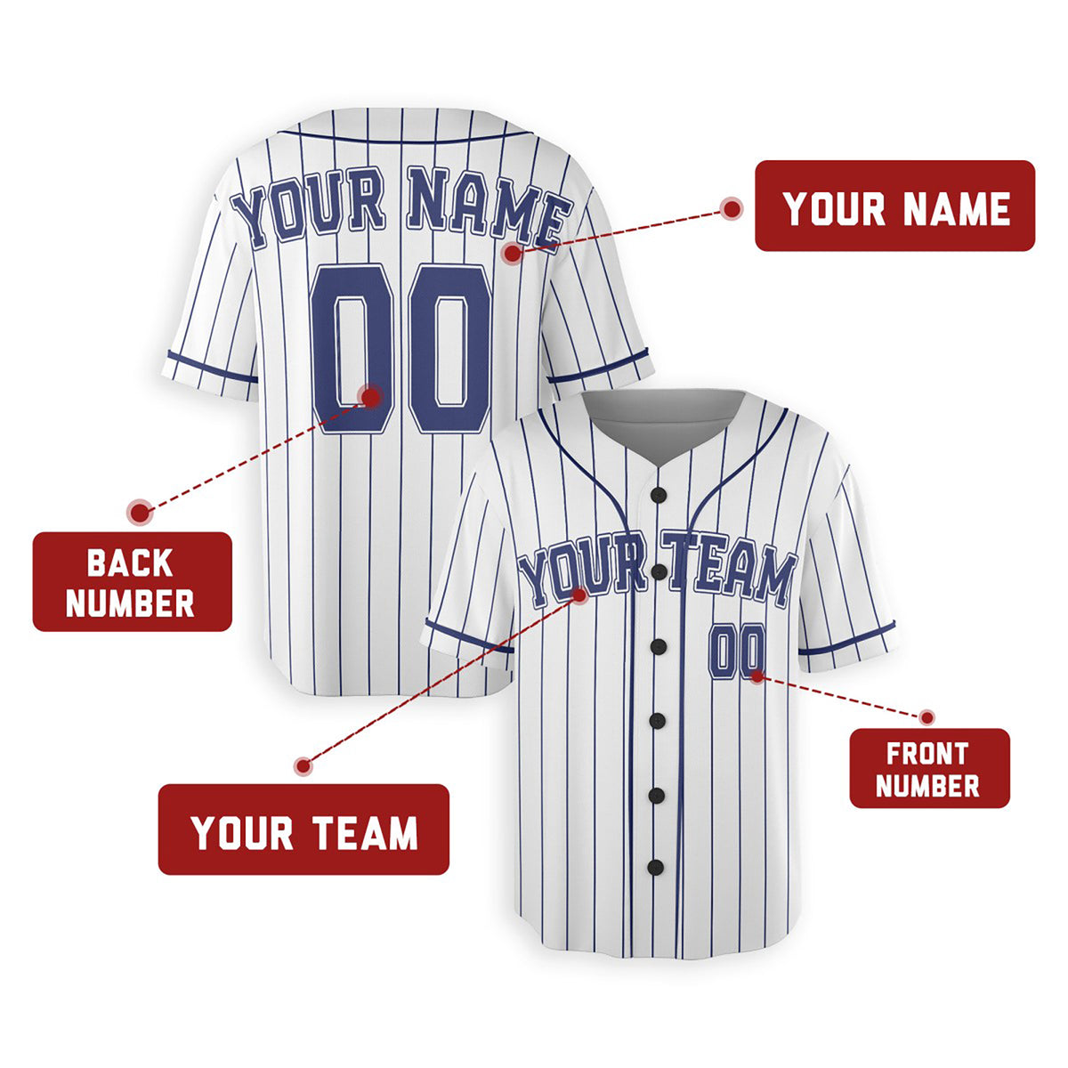 Personalized Milwaukee Baseball Jersey – White Pinstripe Style, Custom Name & Number for Kids & Adults-2