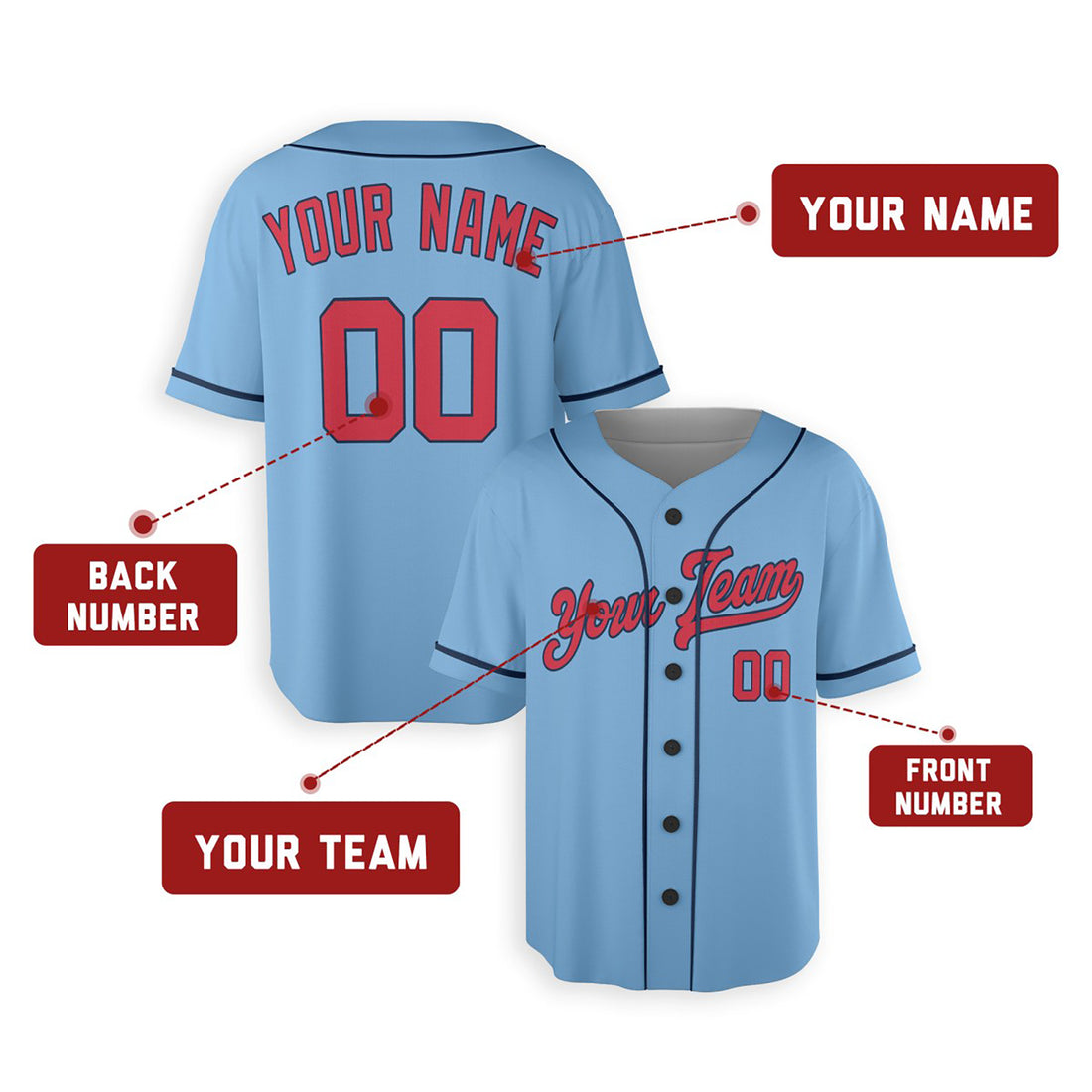 Personalized Minnesota Baseball Jersey – Light Blue Heritage Style, Custom Name & Number for Kids & Adults-1