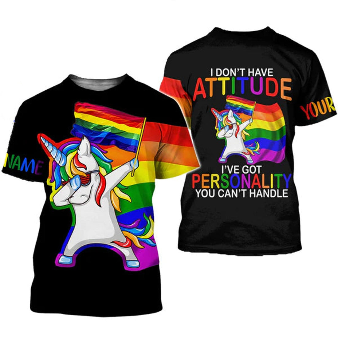 FUNSTUFFPRINT Personalized LGBT 3D Shirt Printed With Name, I've Got Personality You Can't Handle, Pride Shirts 3D T-shirt
