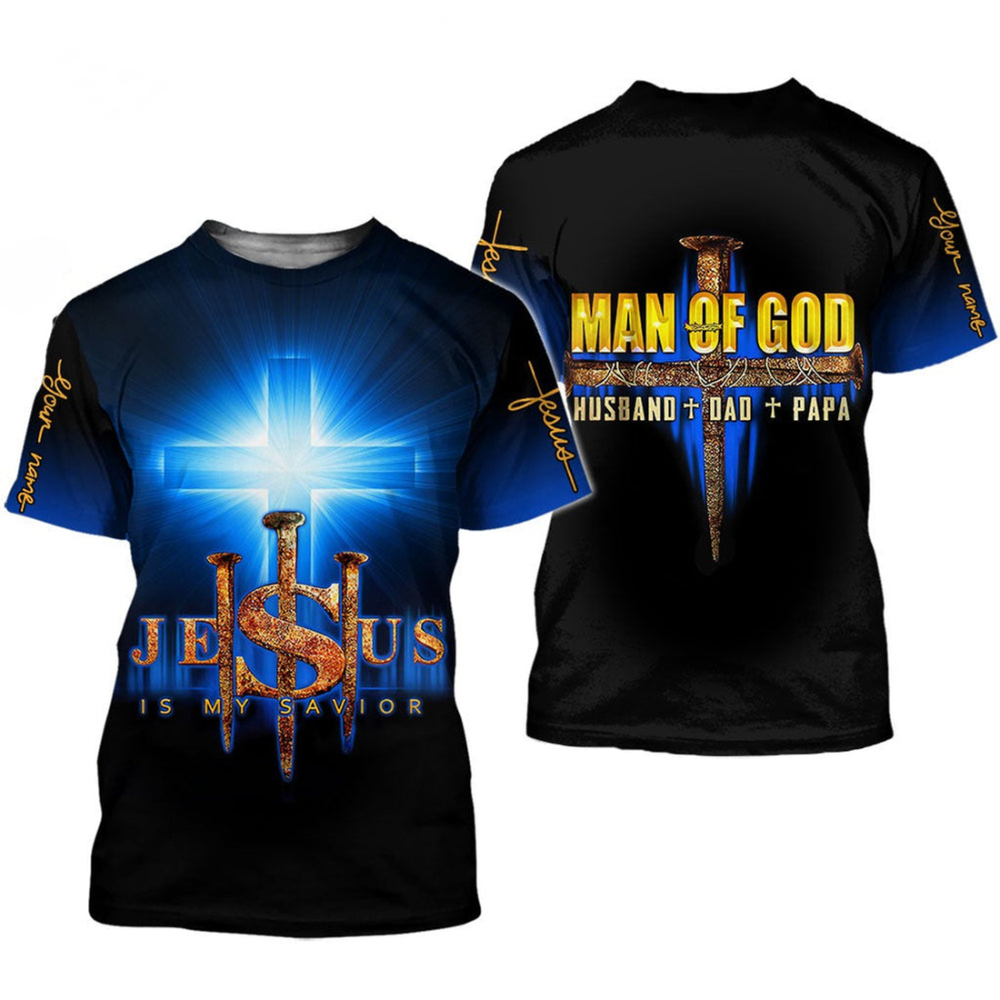 FUNSTUFFPRINT Personalized Name Man Of God Husband Dad Papa Jesus Is My Savior 3D All Over Printed Clothes, Sublimation Christian Shirt 3D T-shirt