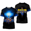 FUNSTUFFPRINT Personalized Name Man Of God Husband Dad Papa Jesus Is My Savior 3D All Over Printed Clothes, Sublimation Christian Shirt 3D T-shirt