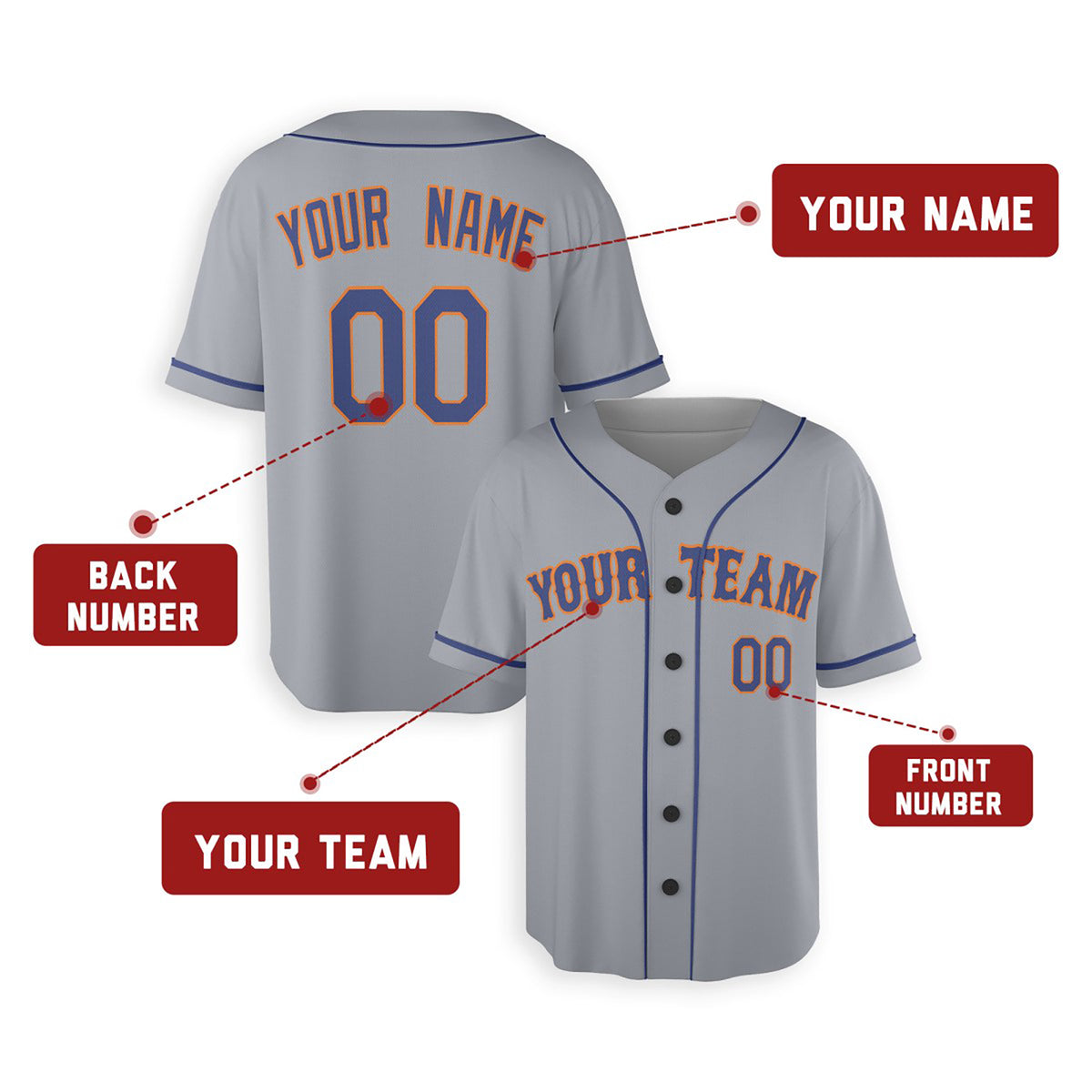Personalized New York Baseball Jersey – Gray Queens Away-Inspired Style, Custom Name & Number for Kids & Adults-2