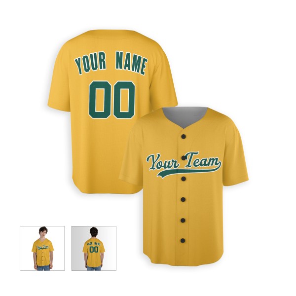 Personalized Oakland Gold Baseball Jersey – Custom Name & Number, Kids & Adults-4