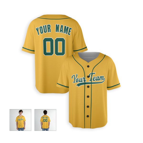 Personalized Oakland Gold Baseball Jersey – Custom Name & Number, Kids & Adults-5