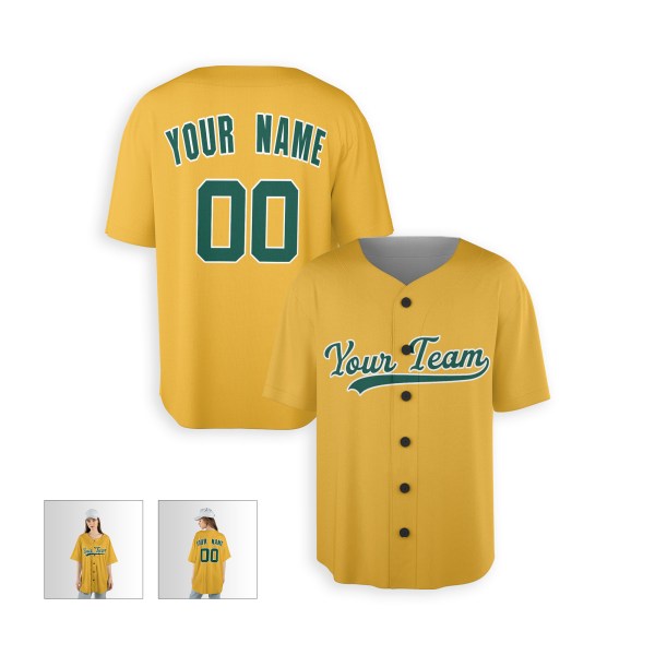 Personalized Oakland Gold Baseball Jersey – Custom Name & Number, Kids & Adults-6