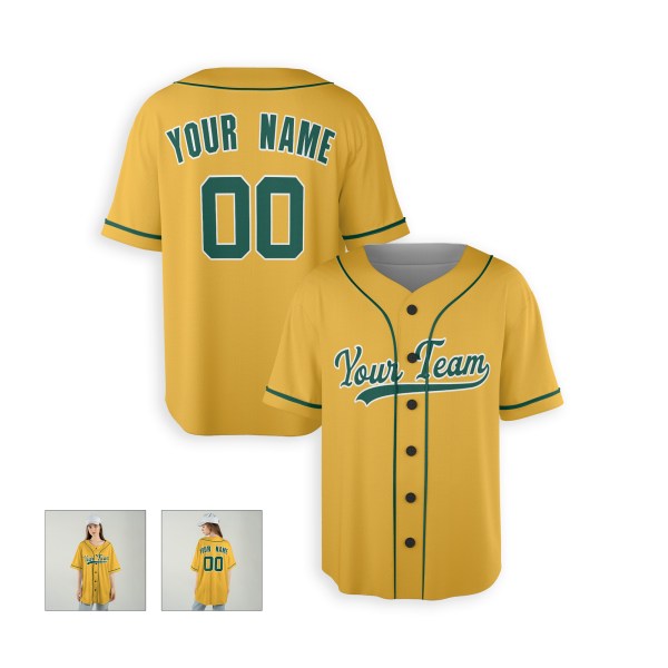 Personalized Oakland Gold Baseball Jersey – Custom Name & Number, Kids & Adults-3