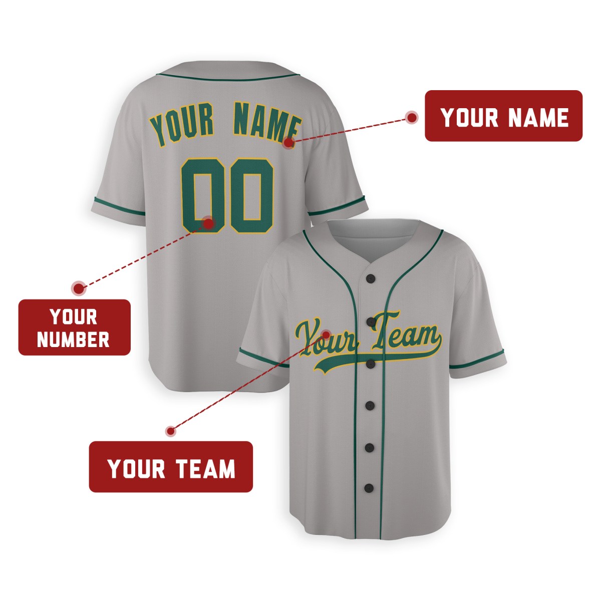 Personalized Oakland Gray Baseball Jersey – Custom Name & Number, Kids & Adults-2