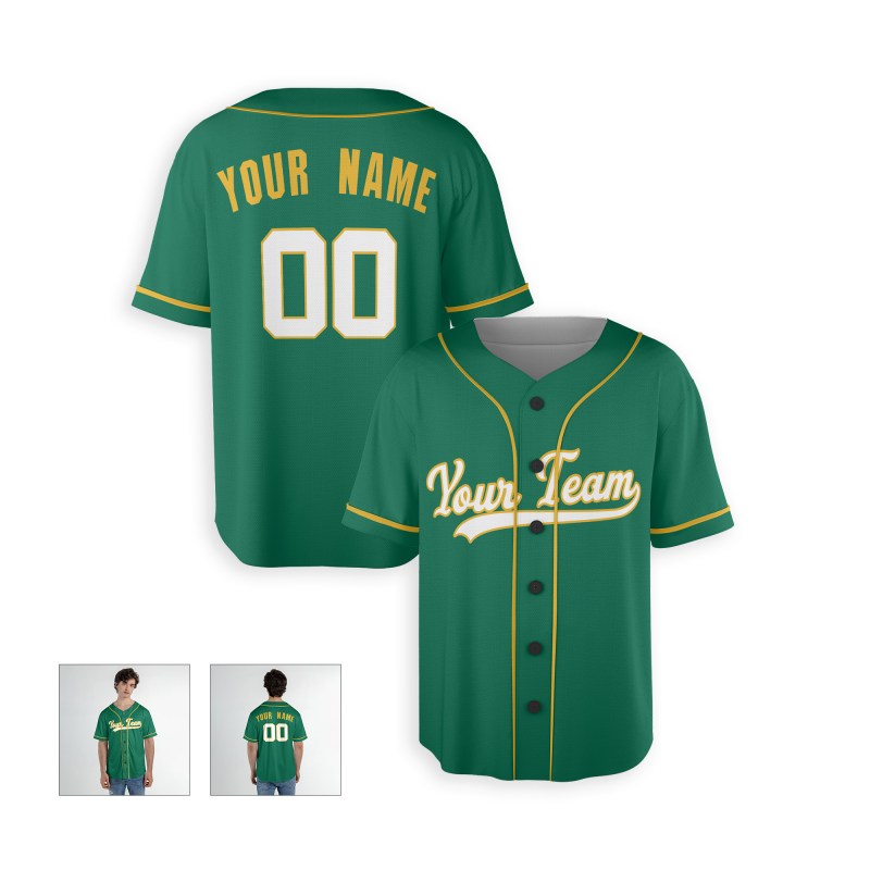 Personalized Oakland Green Baseball Jersey – Custom Name & Number, Kids & Adults-4