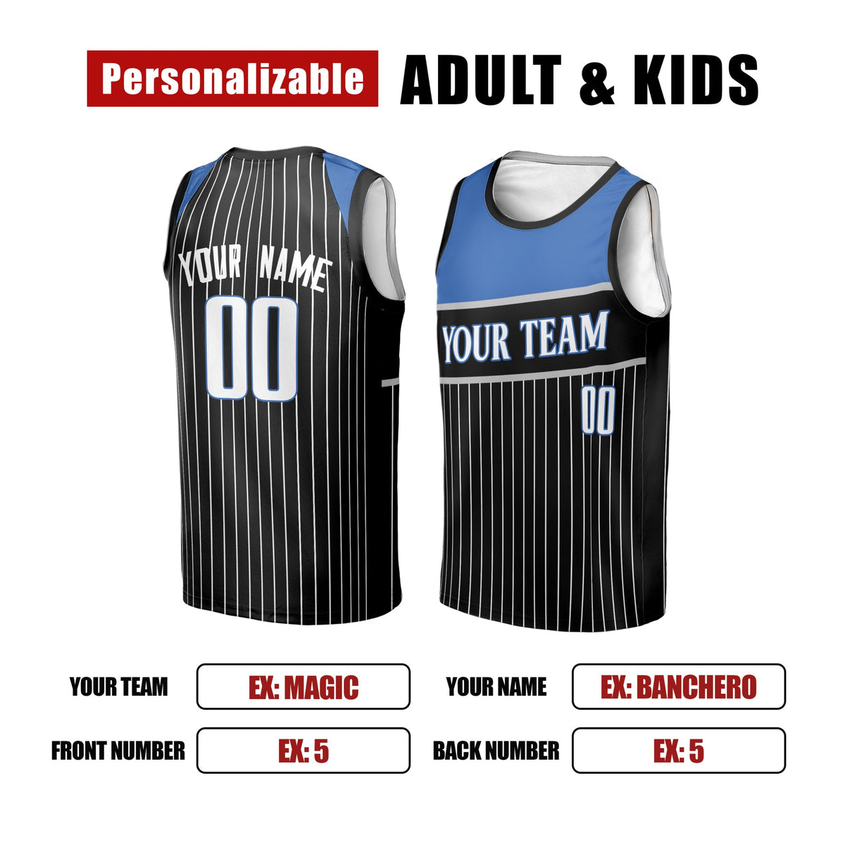 Personalized Orlando Basketball Jersey – Black Bold Athletic Style, Custom Name & Number for Kids, Youth & Adults-2