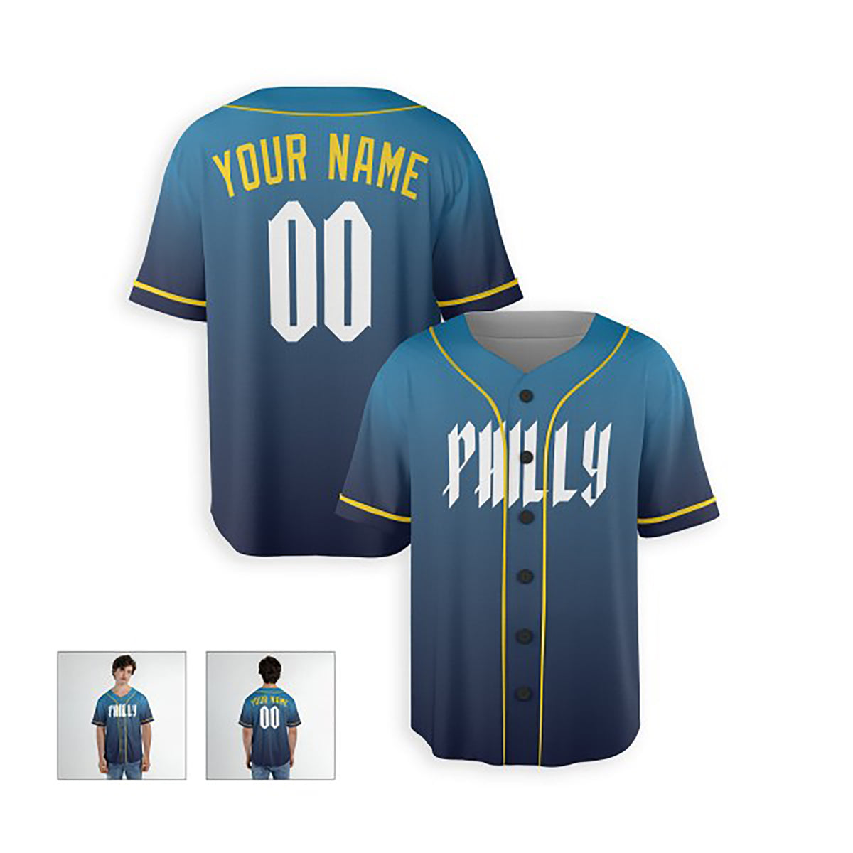 Personalized Philadelphia Baseball Jersey – Blue City-Inspired Style, Custom Name & Number for Kids & Adults-4
