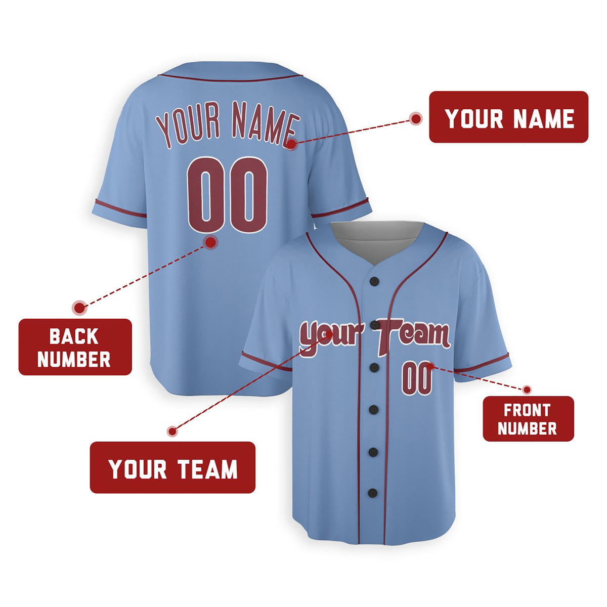 Personalized Philadelphia Light Blue Baseball Jersey – Custom Name & Number-2