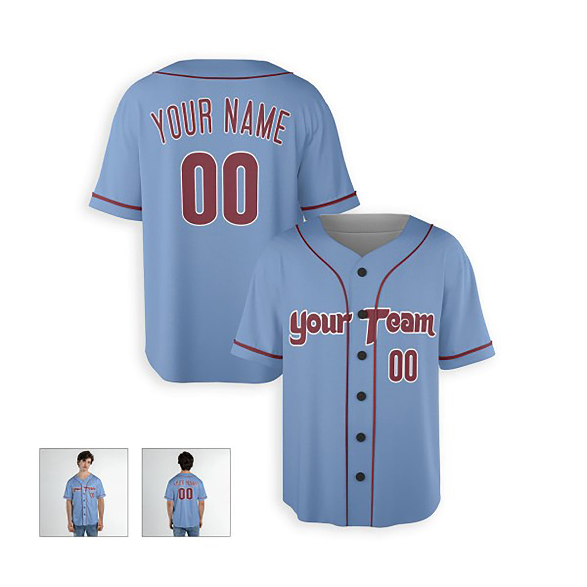 Personalized Philadelphia Light Blue Baseball Jersey – Custom Name & Number-4