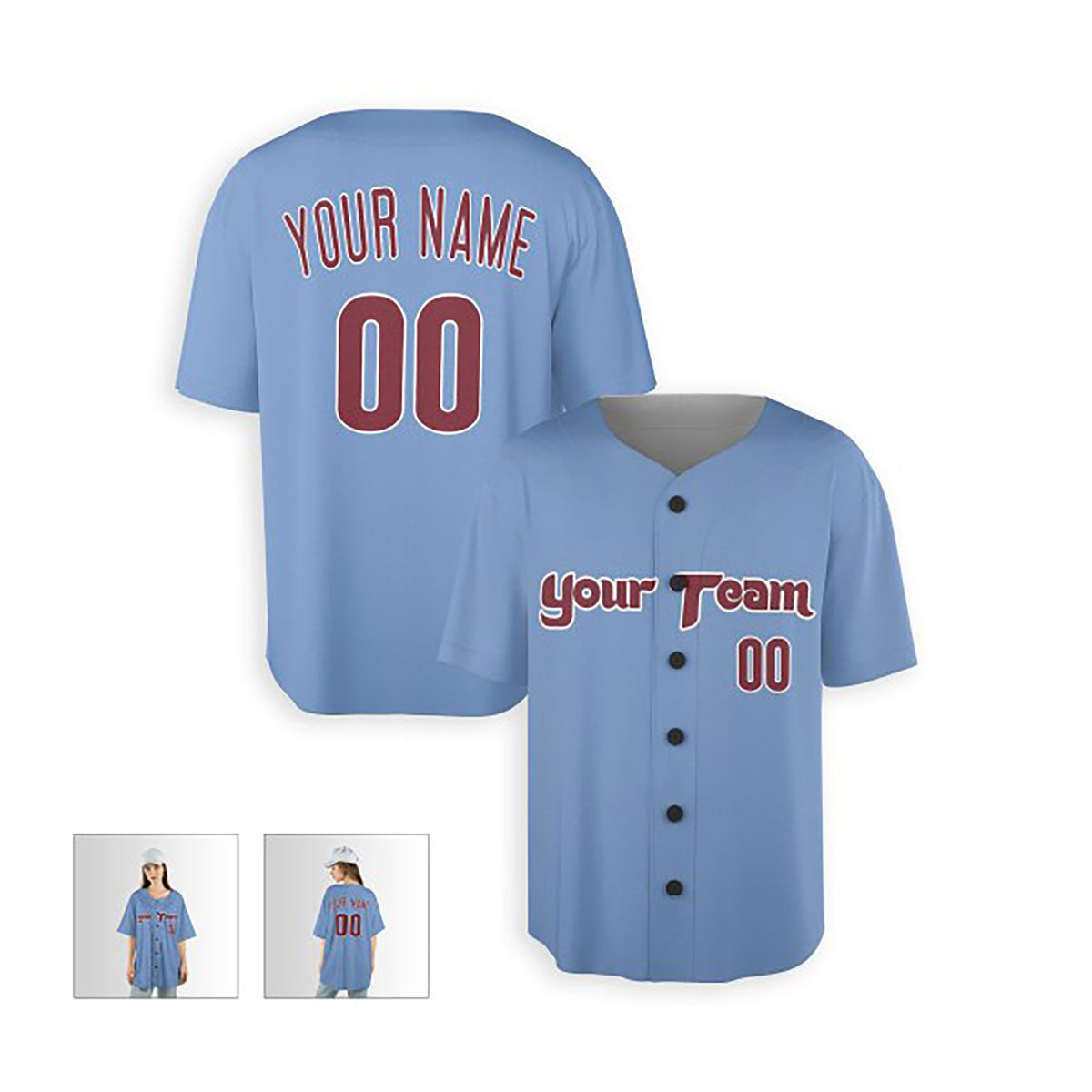 Personalized Philadelphia Light Blue Baseball Jersey – Custom Name & Number-5