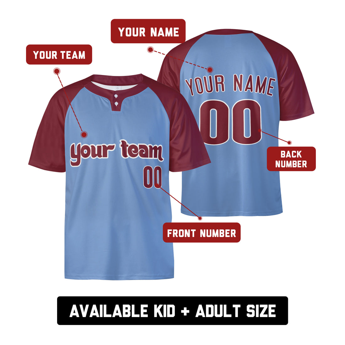 Personalized Philadelphia Two-Button Baseball Jersey – Alternate Style, Custom Name & Number for Men, Women & Youth-1