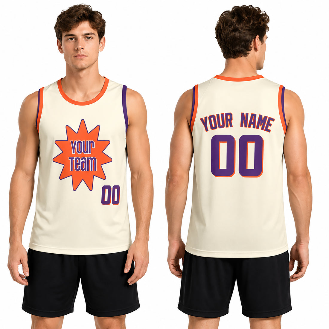 Personalized Phoenix Basketball Jersey – Cream Chain-Stitch Style, Custom Name & Number for Kids, Youth & Adults-1