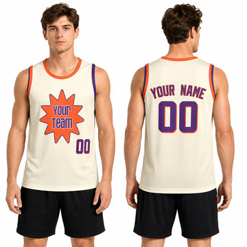 Personalized Phoenix Basketball Jersey – Cream Chain-Stitch Style, Custom Name & Number for Kids, Youth & Adults-1