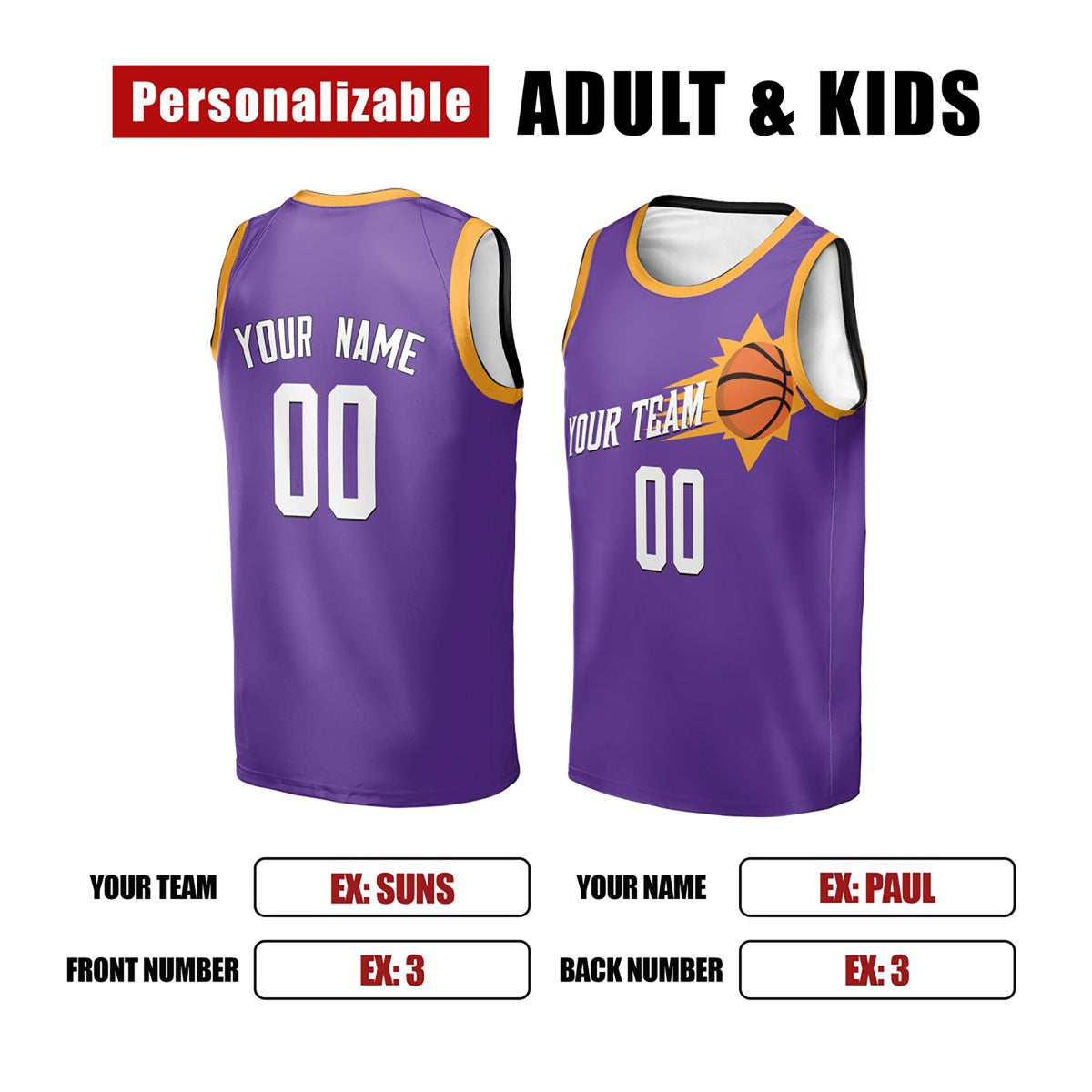 Personalized Phoenix Basketball Jersey – Purple Classic Style, Custom Name & Number for Kids, Youth & Adults-2