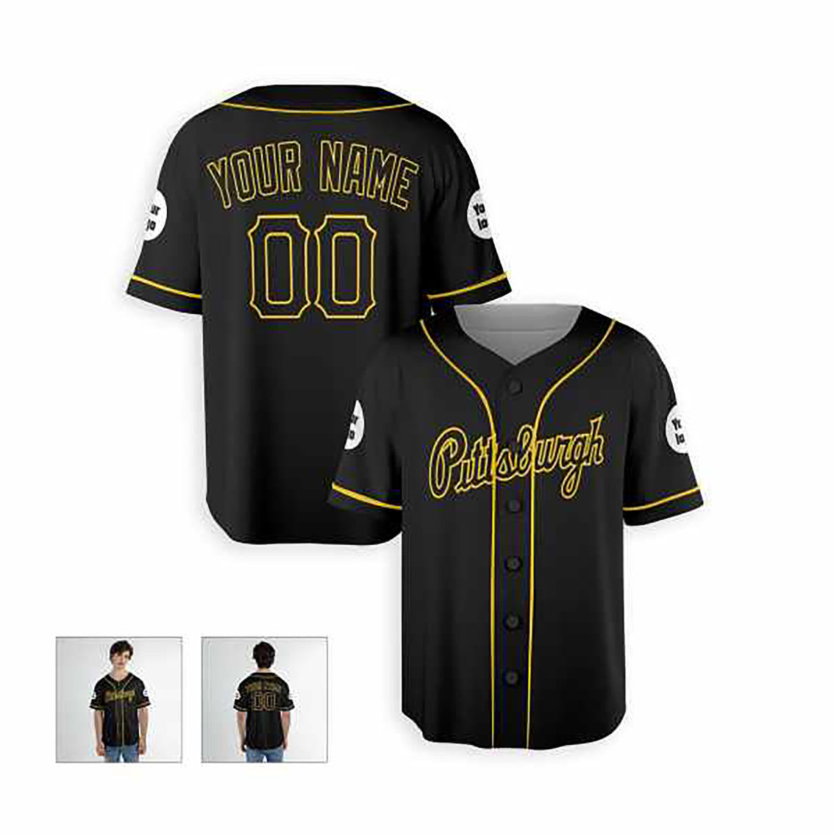 Personalized Pittsburgh Baseball Jersey – Black City Style, Custom Name & Number for Kids & Adults-4