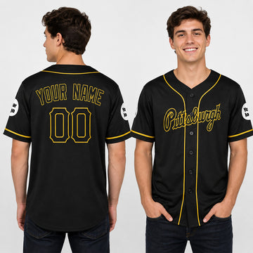 Personalized Pittsburgh Baseball Jersey – Black City Style, Custom Name & Number for Kids & Adults-1