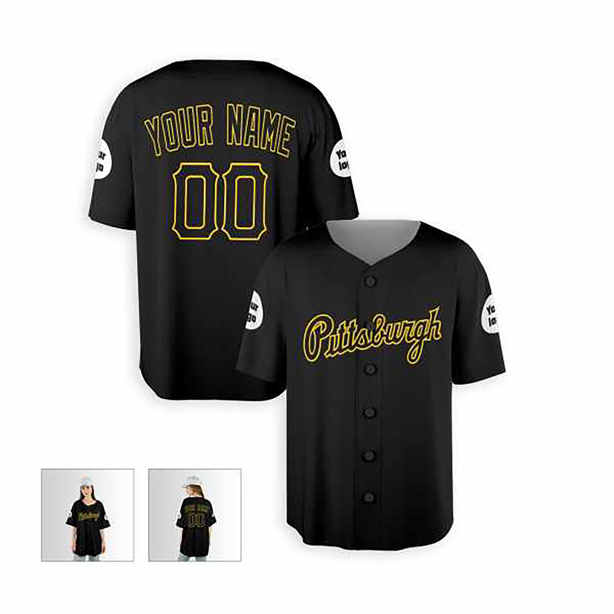 Personalized Pittsburgh Baseball Jersey – Black City Style, Custom Name & Number for Kids & Adults-5