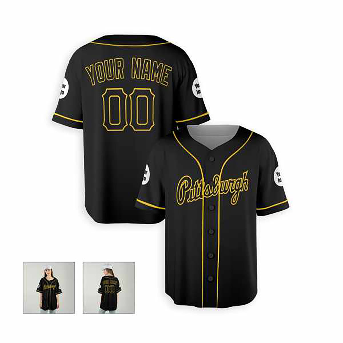 Personalized Pittsburgh Baseball Jersey – Black City Style, Custom Name & Number for Kids & Adults-6