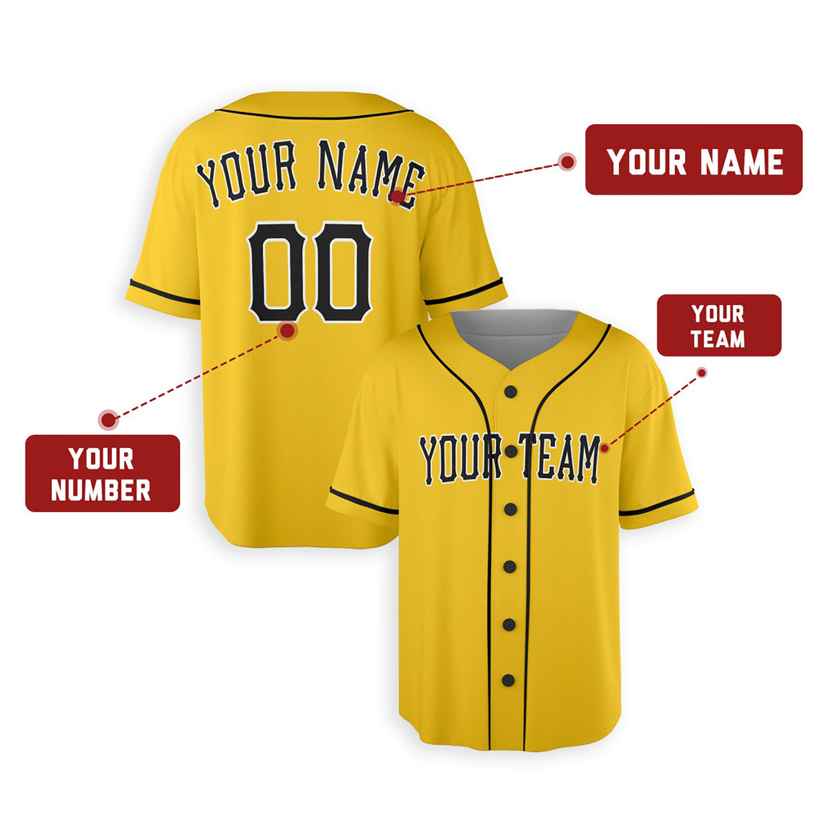 Personalized Pittsburgh Gold Baseball Jersey – Custom Name & Number, Kids & Adults-2