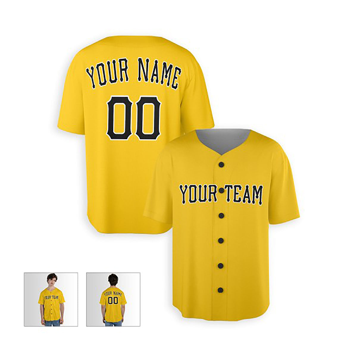 Personalized Pittsburgh Gold Baseball Jersey – Custom Name & Number, Kids & Adults-3