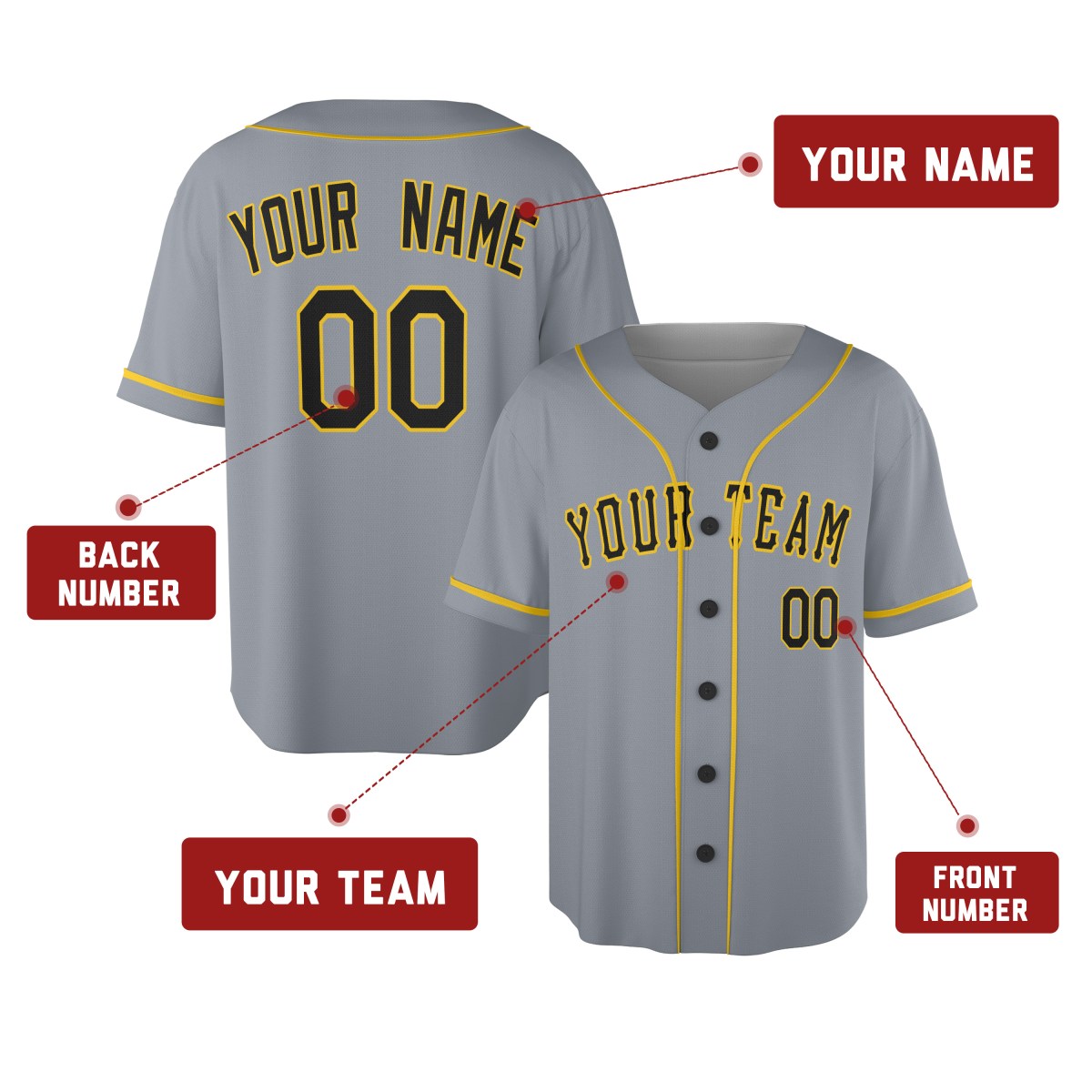 Personalized Pittsburgh Gray City Baseball Jersey – Custom Name & Number-2