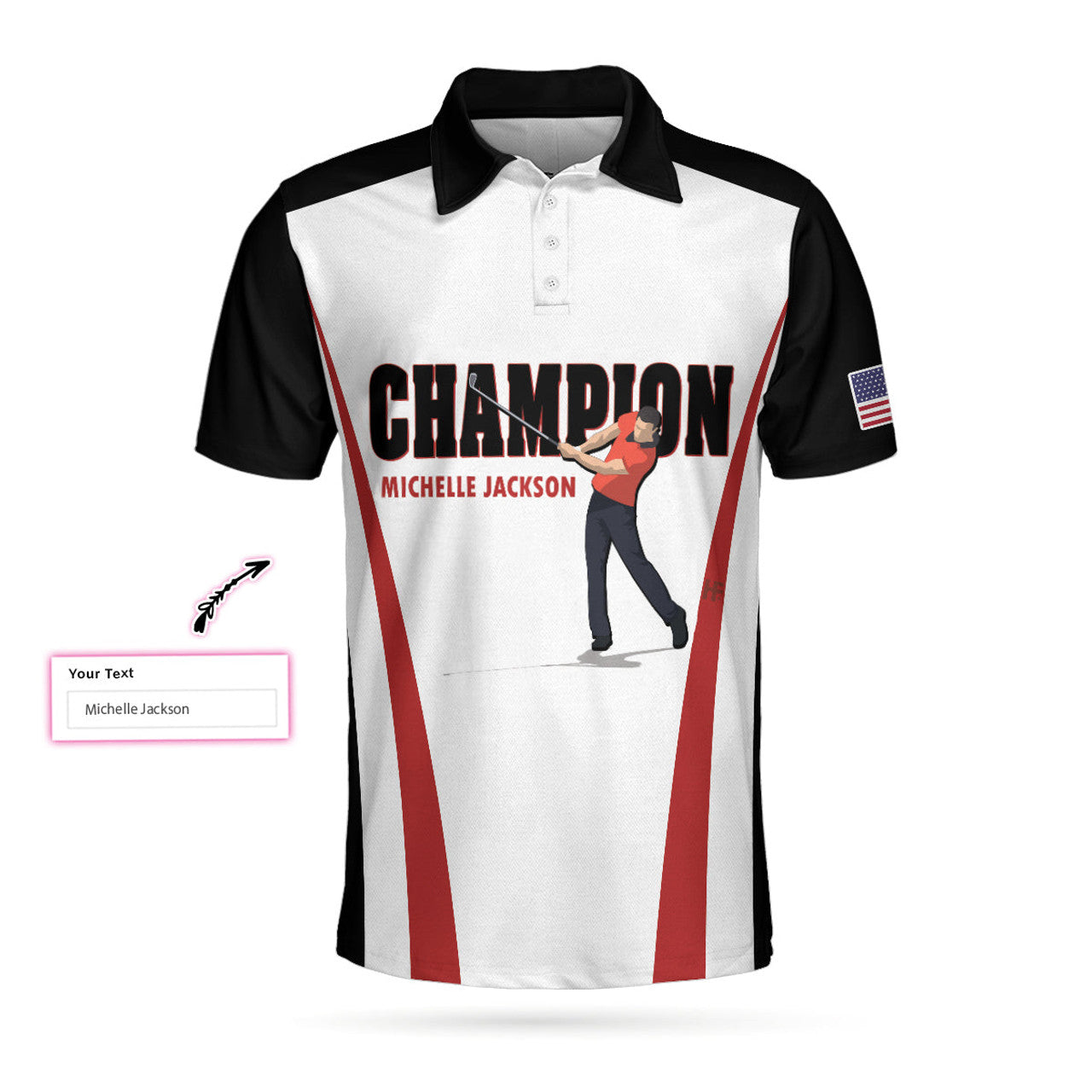 Custom Personalized Red And White American Flag Custom Polo Shirt, Champion Golfer Polo Shirt, Best Golf Shirt For Men