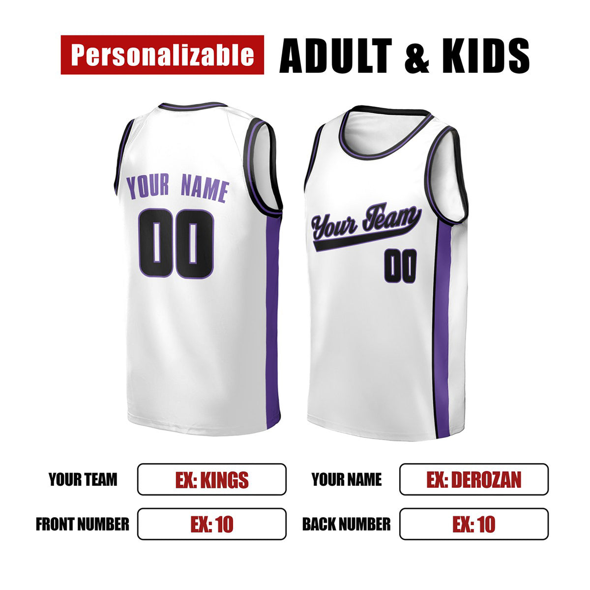 Personalized Sacramento White Basketball Jersey – Custom Name & Number-2