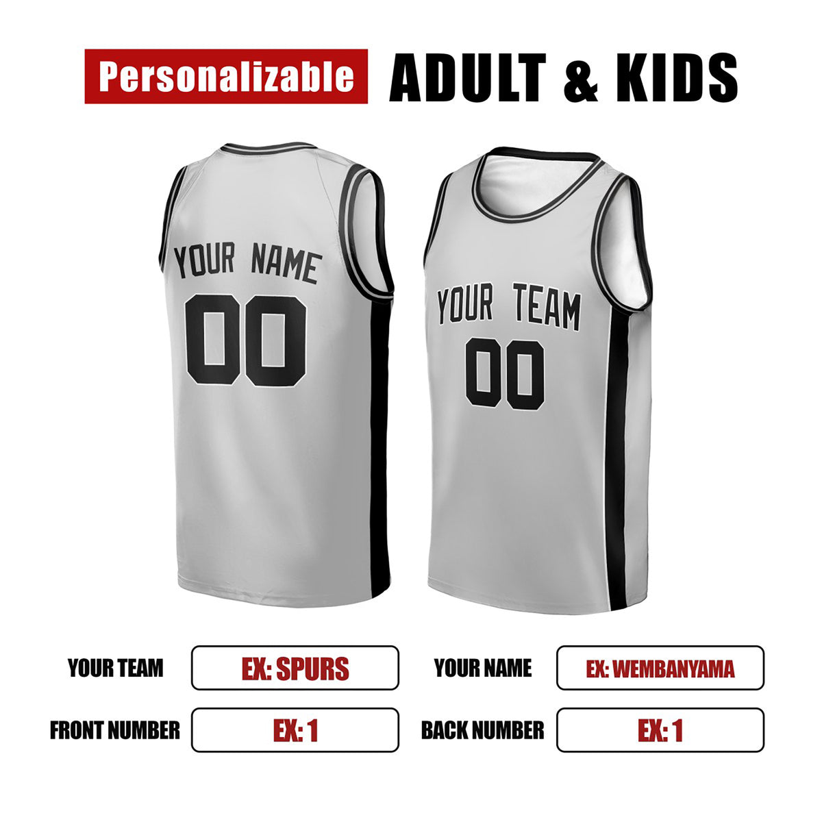 Personalized San Antonio Gray Basketball Jersey – Custom Name & Number-2