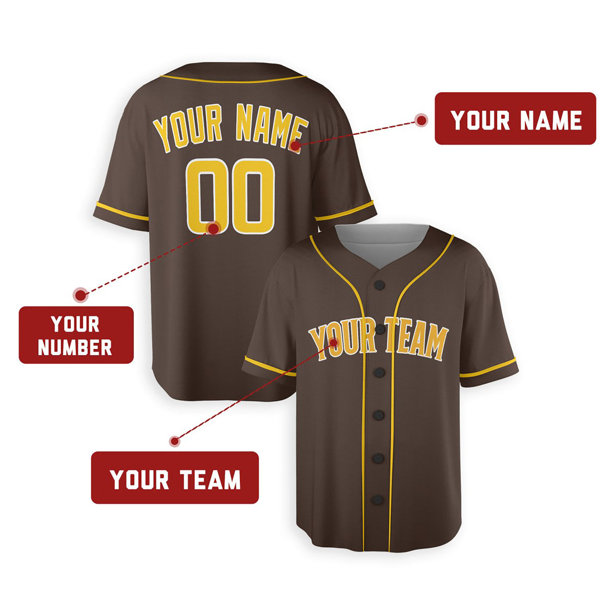 Personalized San Diego Baseball Jersey – Brown Alternate-Inspired Style, Custom Name & Number for Kids & Adults-2