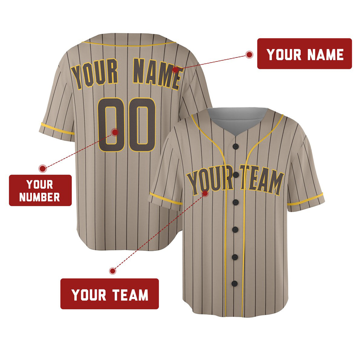 Personalized San Diego Baseball Jersey – Sand Alternate Style, Custom Name & Number for Kids & Adults-2