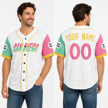 Personalized San Diego Baseball Jersey – White City-Inspired Style, Custom Name & Number for Kids & Adults-1