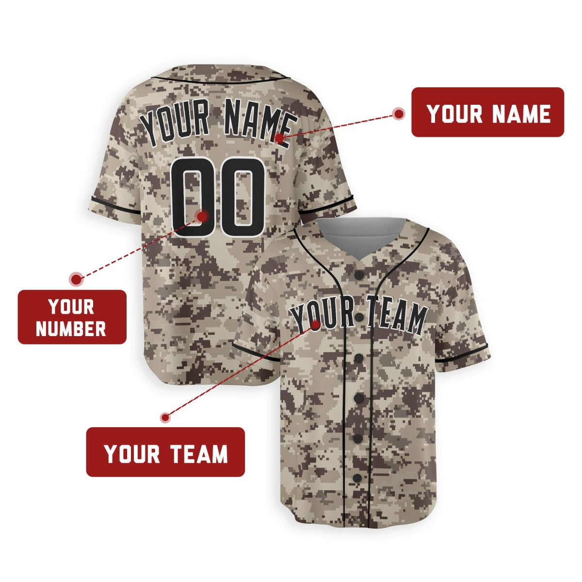 Personalized San Diego Camo Baseball Jersey – Custom Name & Number, Kids & Adults-2