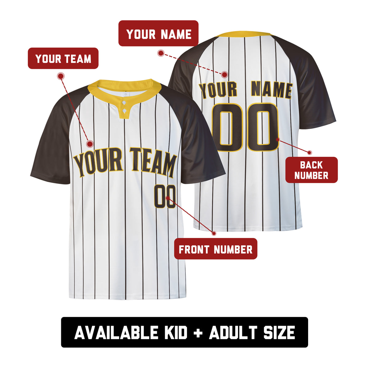 Personalized San Diego Two-Button Baseball Jersey – Alternate Style, Custom Name & Number for Men, Women & Youth-2