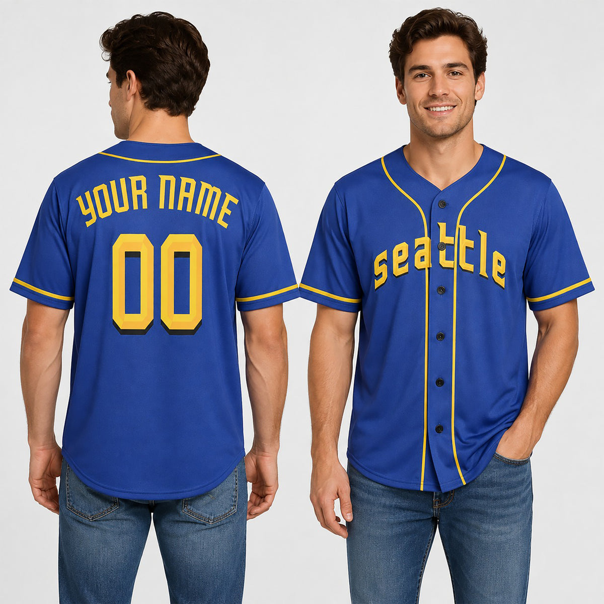 Personalized Seattle Baseball Jersey – Blue City-Inspired Style, Custom Name & Number for Kids & Adults-1