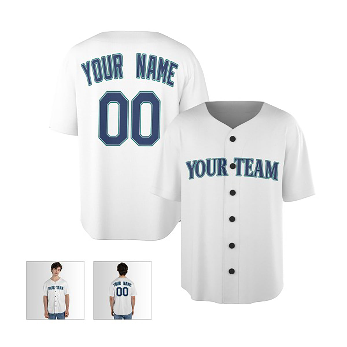 Personalized Seattle Baseball Jersey – White Home-Inspired Style, Custom Name & Number for Kids & Adults-3