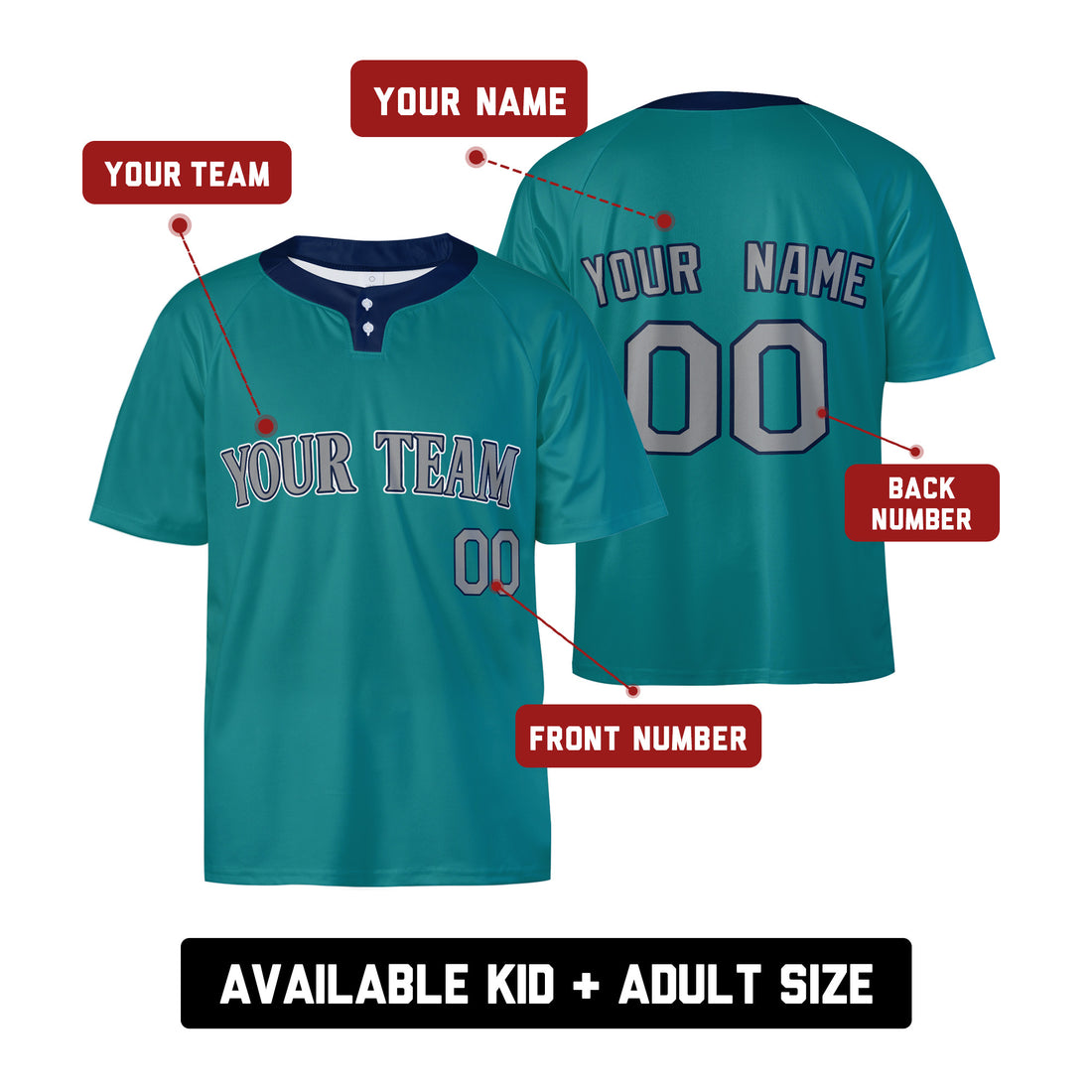 Personalized Seattle Two-Button Baseball Jersey – Alternate Style, Custom Name & Number for Men, Women & Youth-1