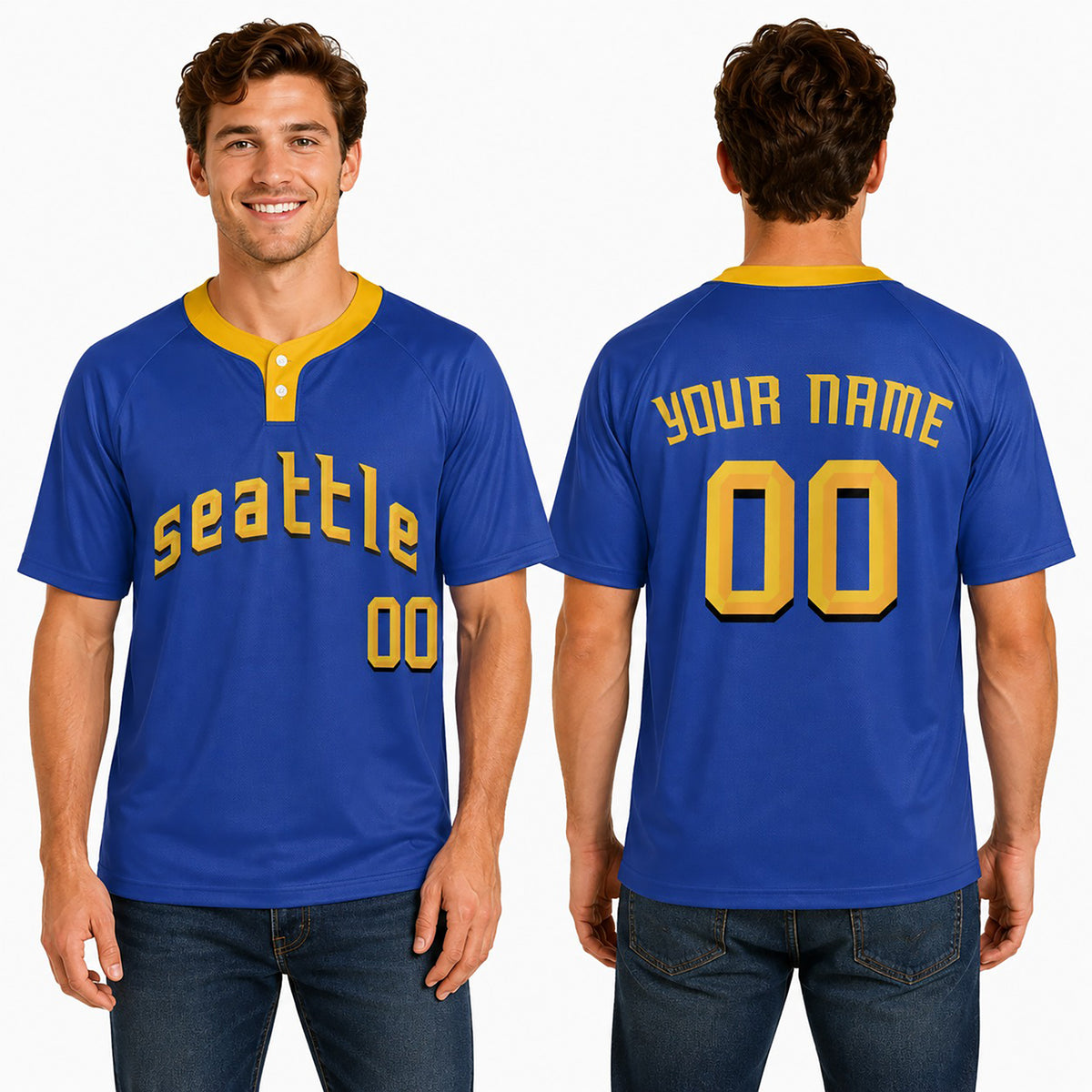 Personalized Seattle Two-Button Baseball Jersey – City-Inspired Style, Custom Name & Number for Men, Women & Youth-1