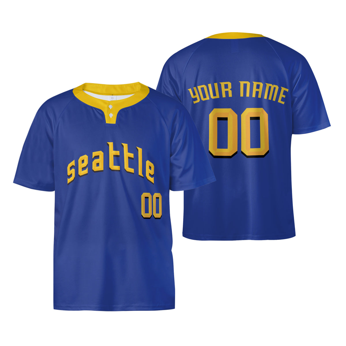 Personalized Seattle Two-Button Baseball Jersey – City-Inspired Style, Custom Name & Number for Men, Women & Youth-3