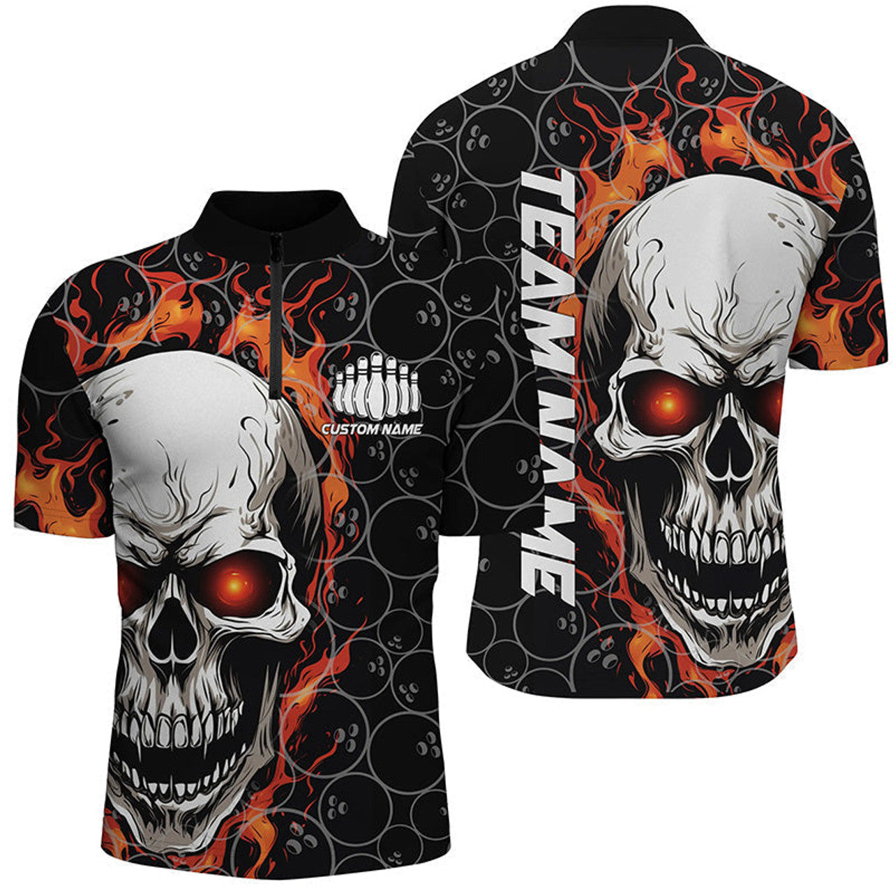 Custom Personalized Skull Flame Bowling Jersey For Team Gift for Bowling Lovers