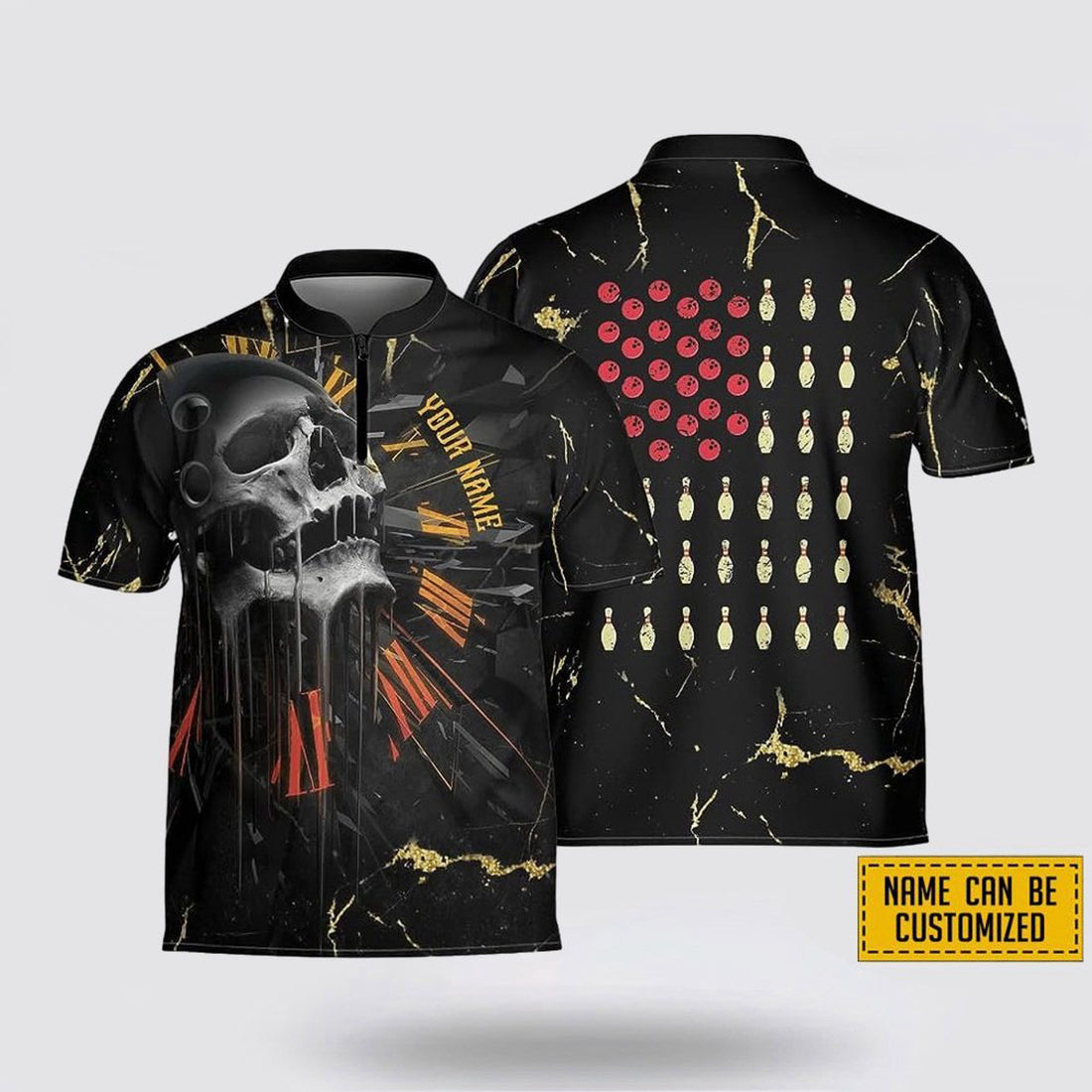 Custom Personalized Skull Patriotic Bowling Jersey Unisex Gift for Bowling Lovers