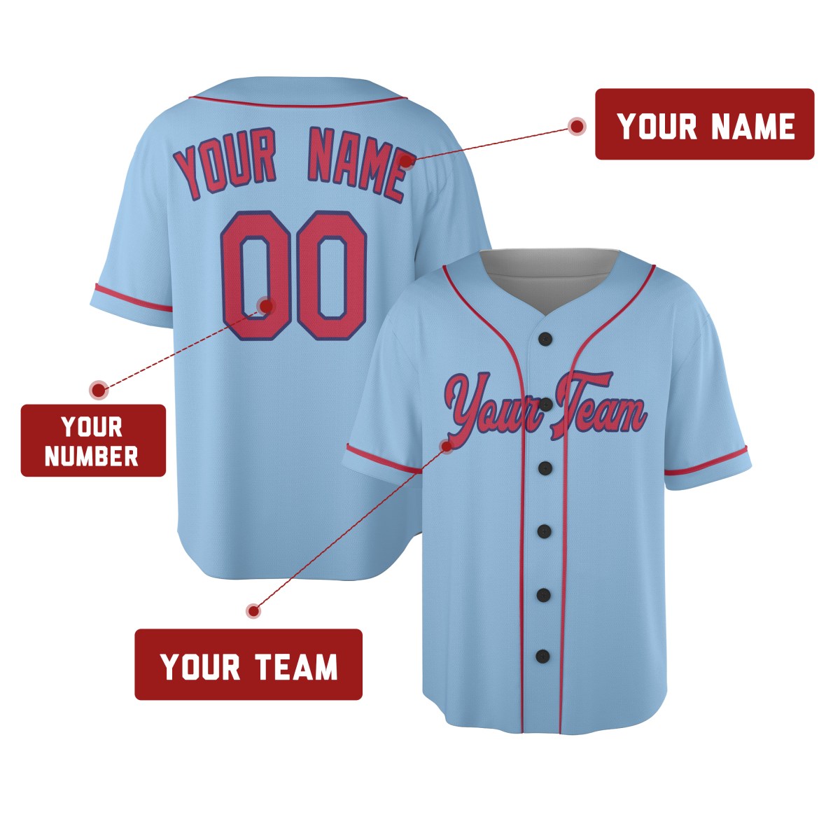 Personalized St. Louis Baseball Jersey – Light Blue Alternate Style, Custom Name & Number for Kids & Adults-2