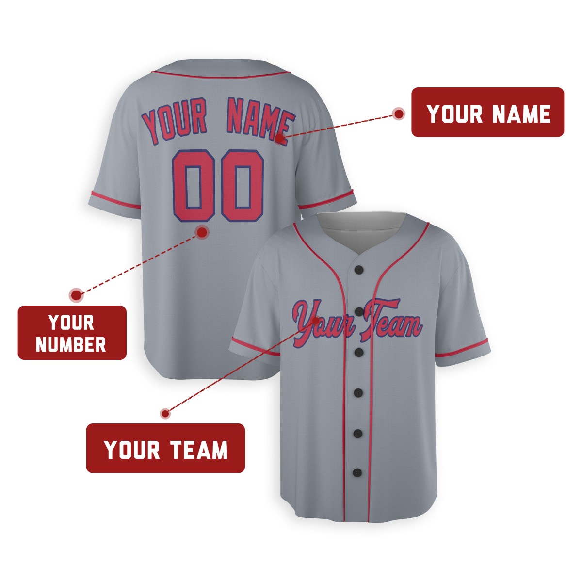 Personalized St. Louis Gray Baseball Jersey – Custom Name & Number, Kids & Adults-2