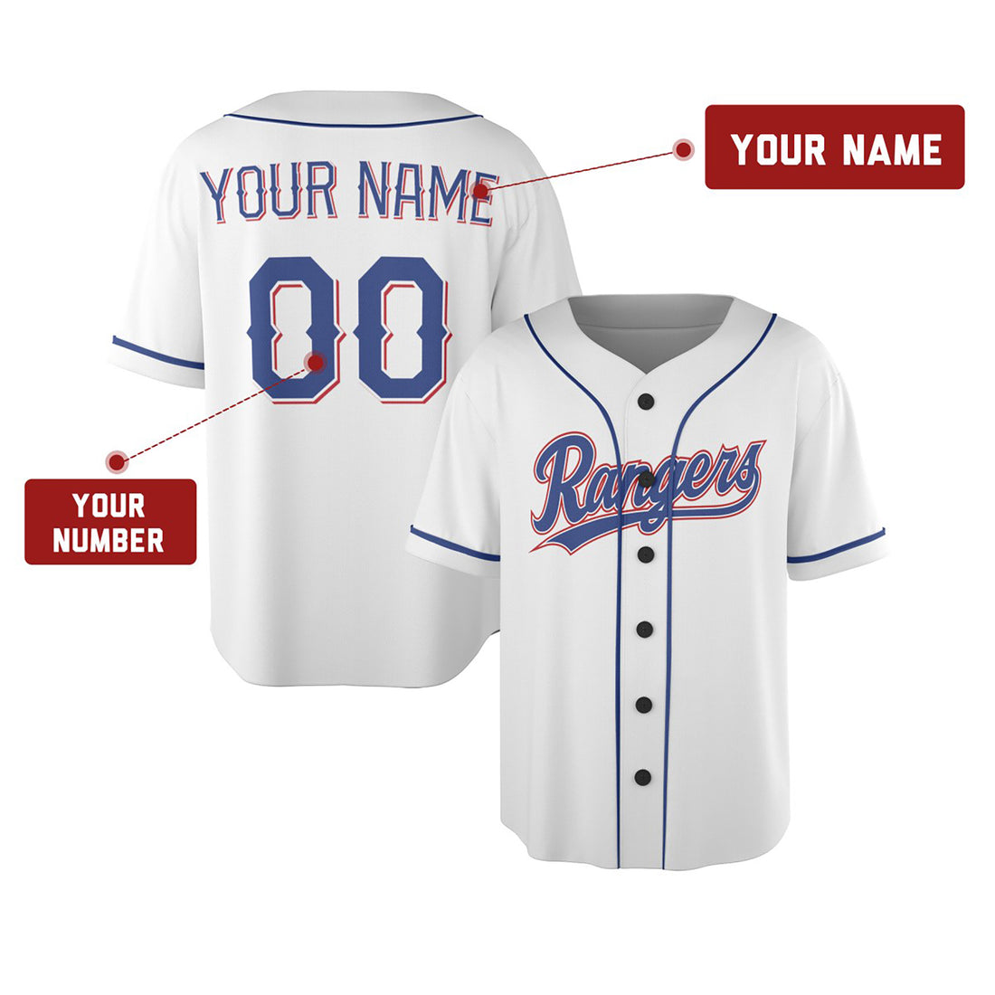 Personalized Texas Baseball Jersey – White Home-Inspired Style, Custom Name & Number for Kids & Adults-1
