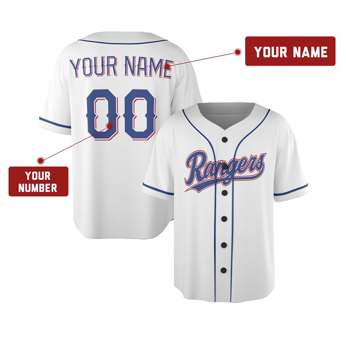 Personalized Texas Baseball Jersey – White Home-Inspired Style, Custom Name & Number for Kids & Adults-2