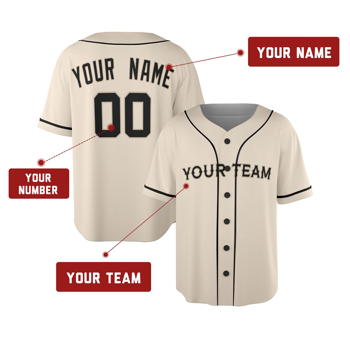 Personalized Texas Cream Baseball Jersey – Custom Name & Number, Kids & Adults-2