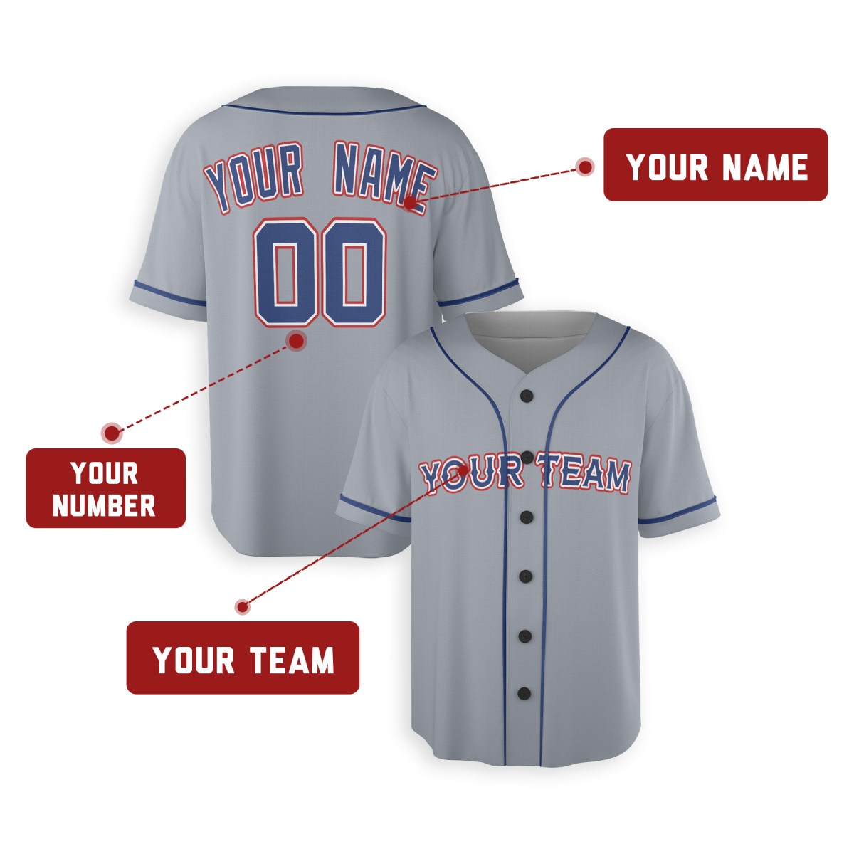 Personalized Texas Gray Baseball Jersey – Custom Name & Number, Kids & Adults-2
